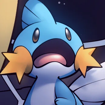 Cocojuju, a Mudkip being quite scared of something above it.