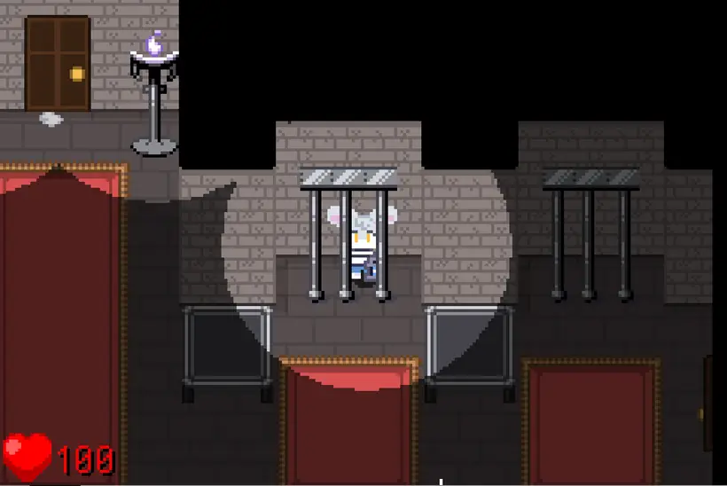 Image showing Cammy the Rabbit being Jailed behind bars within the Dungeon themed floor.